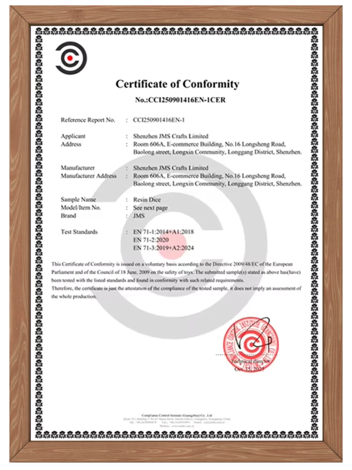 certificate of conformity