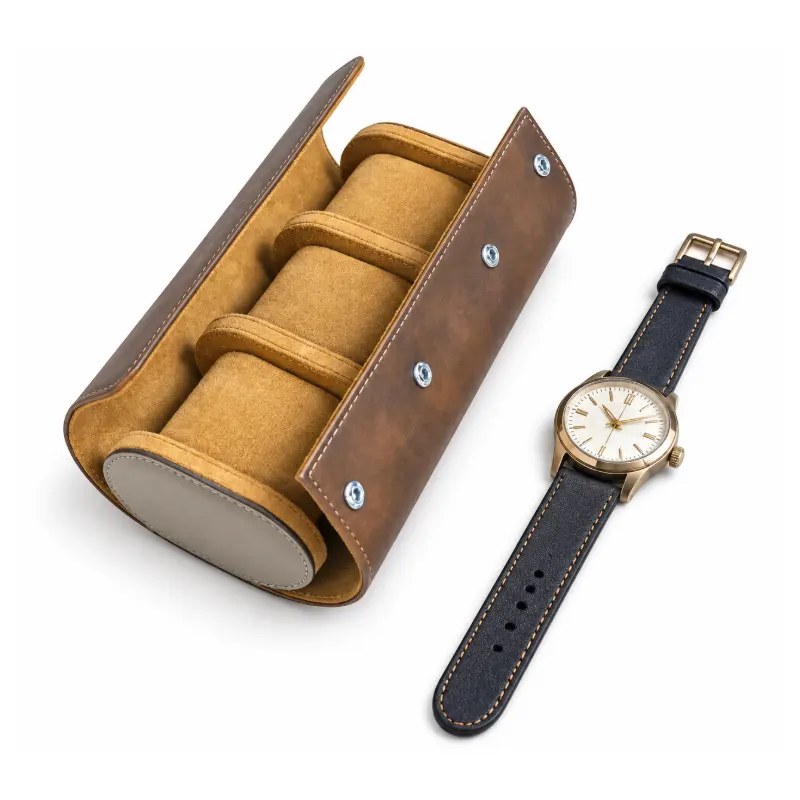 custom 3 slot leather watch roll