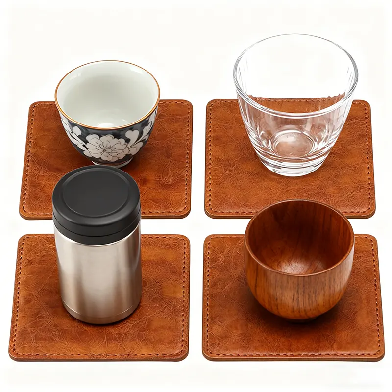 custom square leather coaster